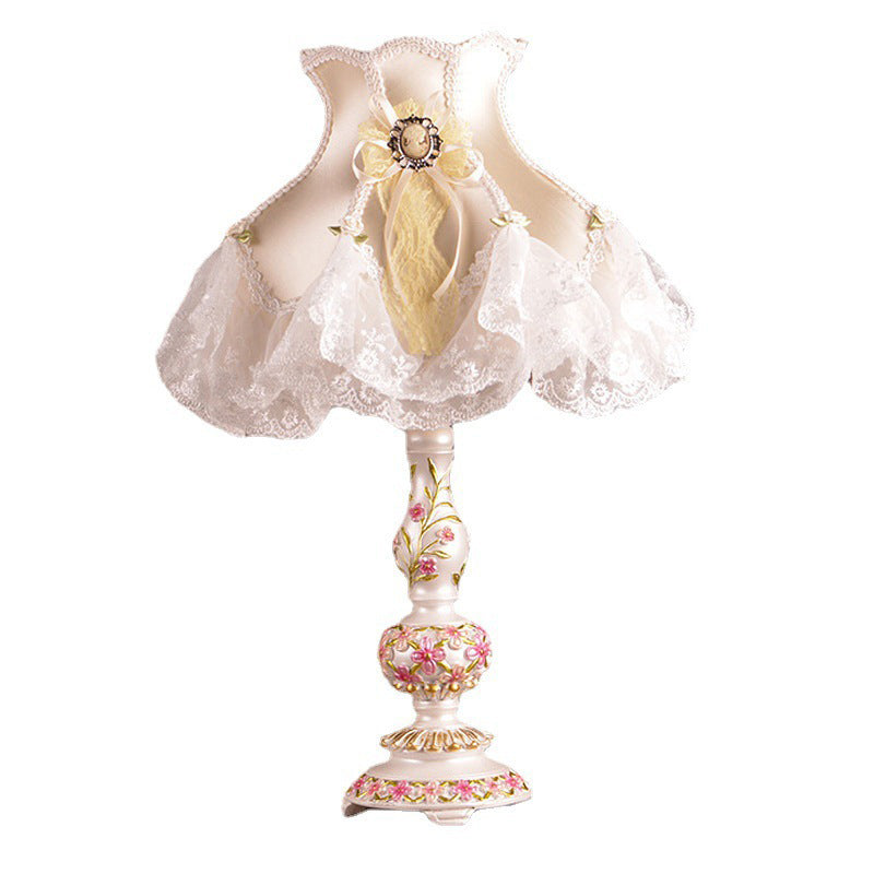 Contemporary Scandinavian Sculpted Floral Resin Iron Metal Fabric 1-Light Table Lamp For Bedroom Lumendat