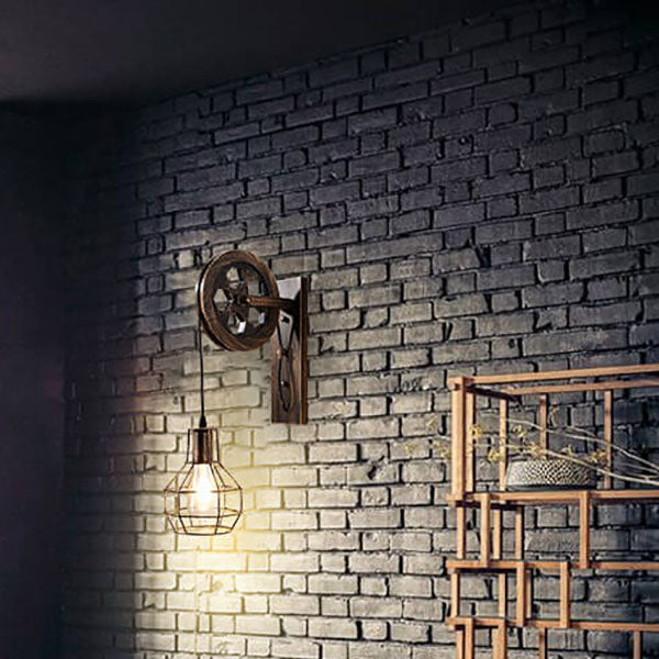 Vintage Industrial Iron Pulley Cage 1-Light Wall Sconce Lamp Lumendat