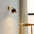 Contemporary Scandinavian Round Cone Dome Copper Wood 1-Light Wall Sconce Lamp For Bedroom