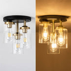 Industrial Glass Spherical / Long Barrel Design 3-light Semi-flush Mount Light