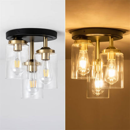 Industrial Glass Spherical / Long Barrel Design 3-light Semi-flush Mount Light