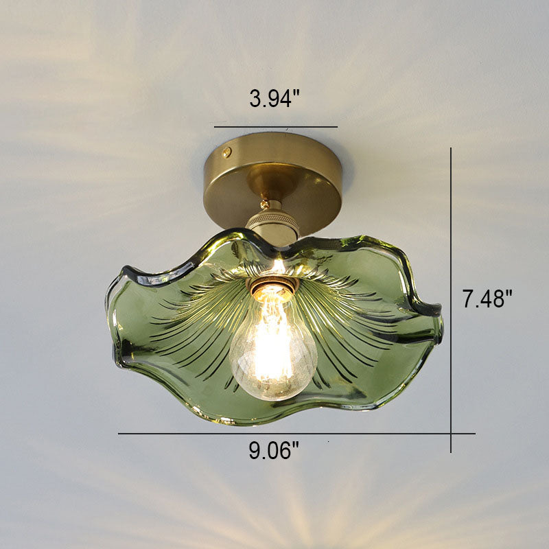 European Vintage Lotus Leaf Iron Copper 1-light Semi-flush Mount Light