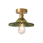 Japanese Vintage Glass Brass Lotus 1-Light Semi-Flush Mount Ceiling Light Lumendat