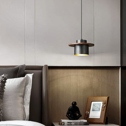 Nordic Luxury Walnut Brass Column 1-light Pendant Light