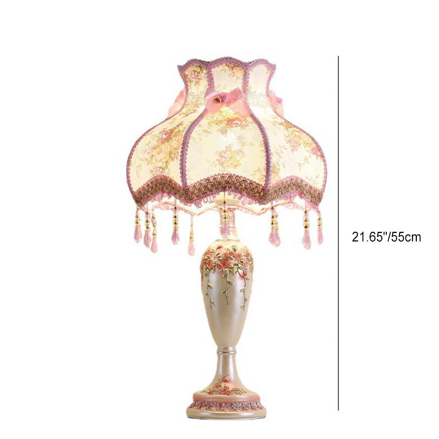 European Romantic Fabric Tassel 1-Light Table Lamp Lumendat