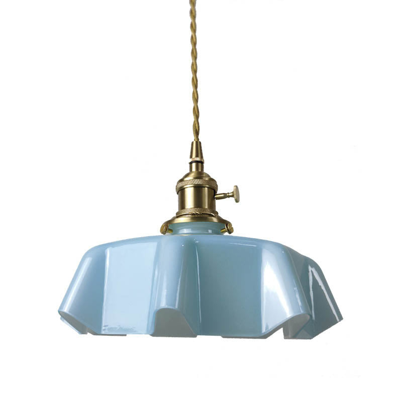 Traditional Japanese Cream Petal Glass Iron 1-Light Pendant Light For Dining Room