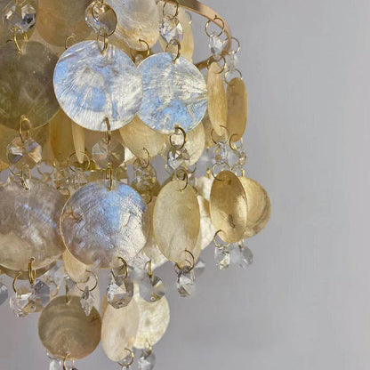 Traditional French Provincial Golden Shell Crystal Beads Round 1-light Pendant Light for Living Room