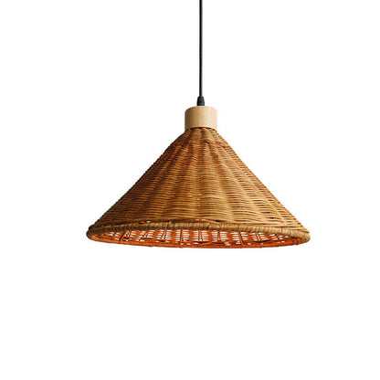 Vintage Wabi-sabi Rattan Weaving Cone 1-light Pendant Light