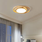 Minimalist Log Wooden Circle Ring LED Flush Mount Ceiling Light BulbSquare