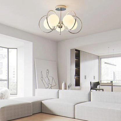 Traditional Vintage Iron Glass Ball Circle 3/5 Light Semi-Flush Mount Ceiling Light For Living Room
