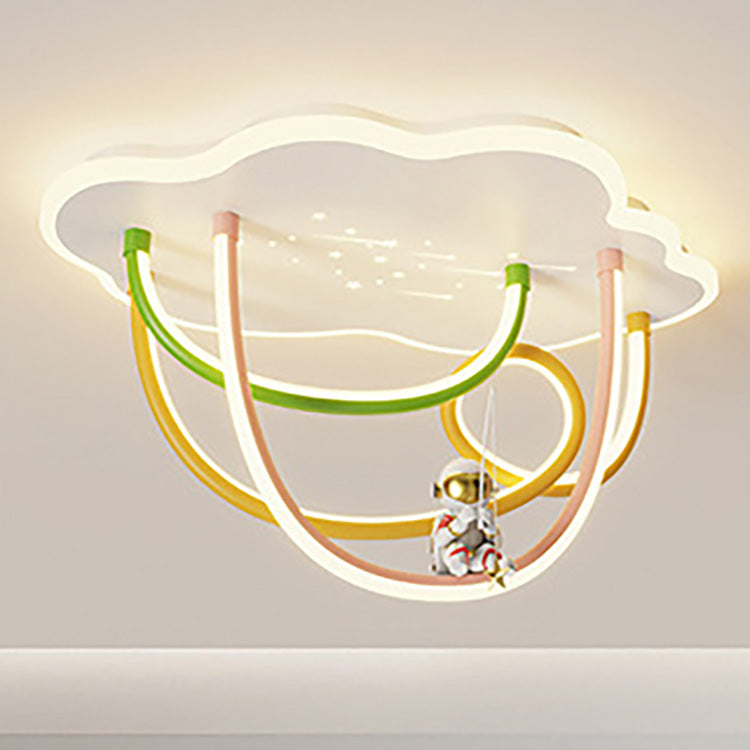 Lumendat Contemporary Creative Cartoon Astronaut Cloud Iron Aluminum Rainbow Curve LED Kids Flush Mount Ceiling Light For Bedroom Lumendat