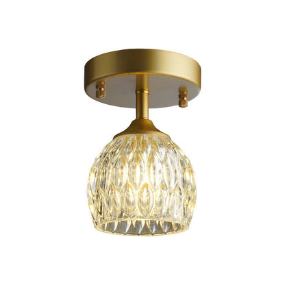 European Light Luxury Round Head Iron Glass 1-light Semi-flush Mount Light