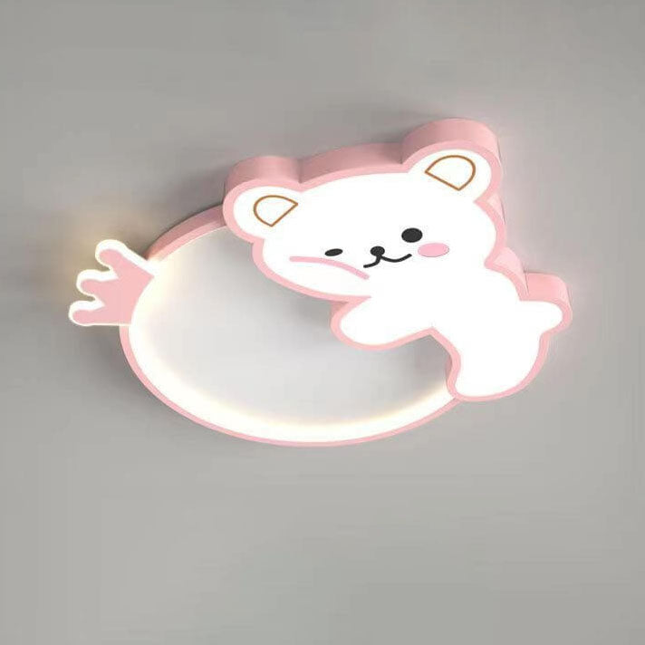 Lumendat Modern Cute Children's Bear Iron Acrylic Eye Protection LED Flush Mount Ceiling Light Lumendat