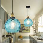 Contemporary Coastal Orb Aqua Glass 1-light Pendant Light for Bedroom BulbSquare