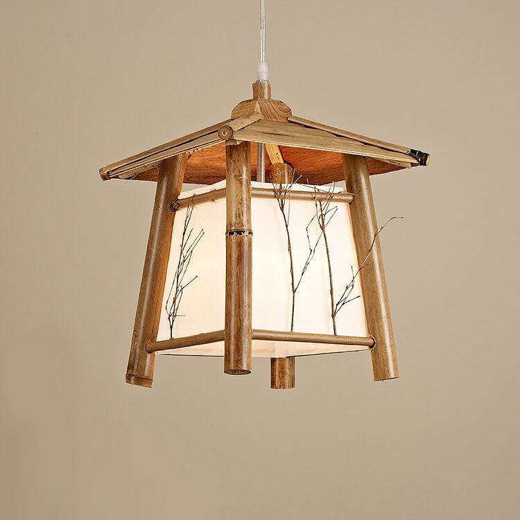 Japanese Rustic Vintage Bamboo Weaving 1-light Pendant Light BulbSquare