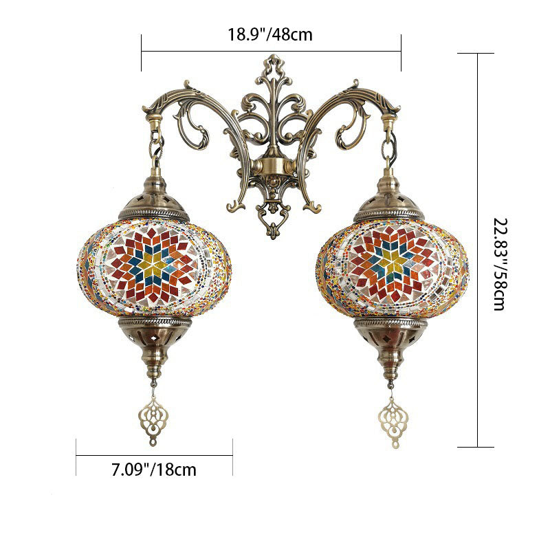 Tiffany Decorative Lantern Hardware Stained Glass 2-Light Wall Sconce Lamp Lumendat