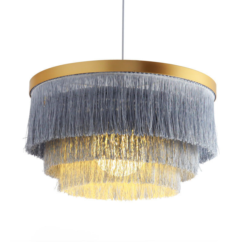 Contemporary Scandinavian Tassel Round Silk Polyester Iron 1-light Pendant Light for Bedroom