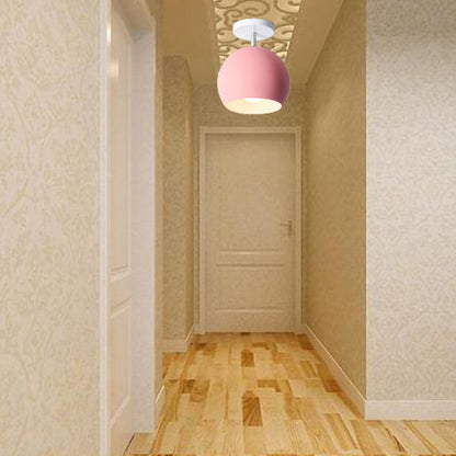 Modern Minimalist Macaron Round Globe Iron 1-Light Semi-Flush Mount Ceiling Light For Living Room