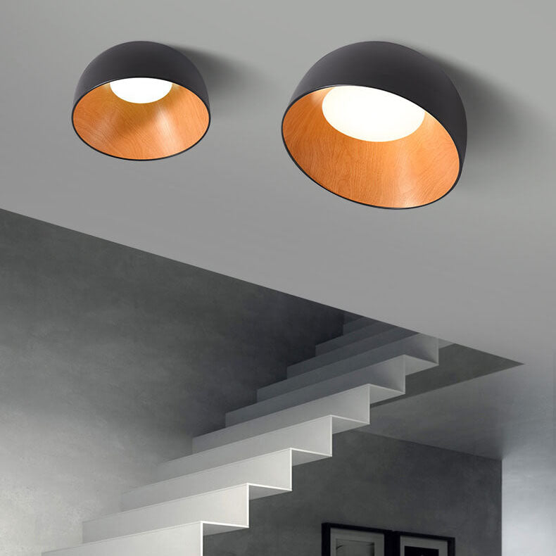 Minimalist Wooden Bowl Iron LED Flush Mount Ceiling Light BulbSquare