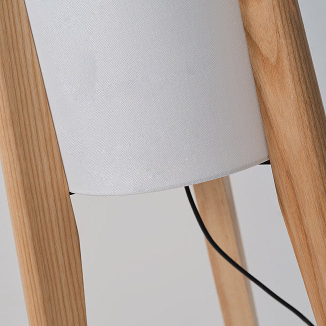 Traditional Chinese Fabric Cylinder Shade Wood Tripod 1-Light Standing Floor Lamp For Study Lumendat