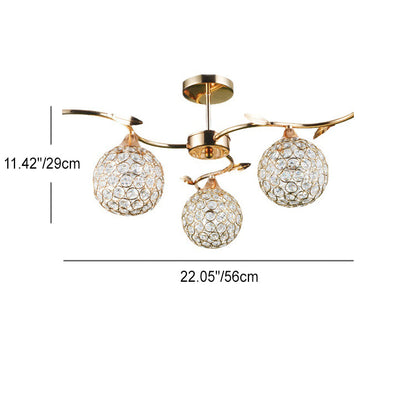 Modern Art Deco Round Hollowed Out Orb Iron Crystal 3-light Semi-flush Mount Ceiling Light for Living Room
