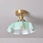 Japanese Vintage Cream Glass Floral Brass 1-Light Semi-Flush Mount Ceiling Light Lumendat