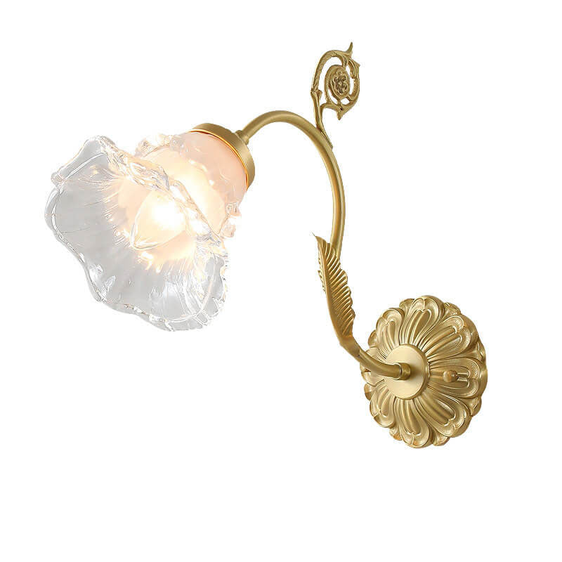Traditional French Glass Flower Copper 1-Light Wall Sconce Lamp For Living Room Lumendat