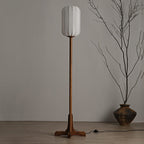 Japanese Zen Rosewood Base Silk Lantern Shade 1-Light Standing Floor Lamp Lumendat