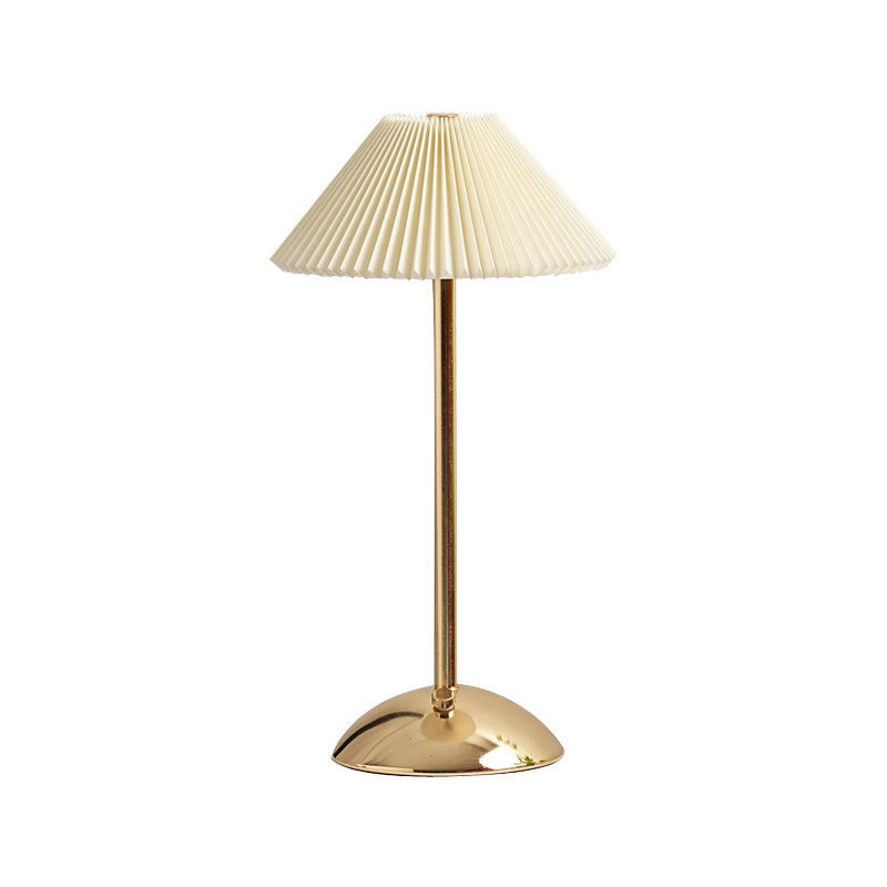 Contemporary Scandinavian Rechargeable Iron Fabric Conic Pleated 1-Light Table Lamp For Bedside Lumendat