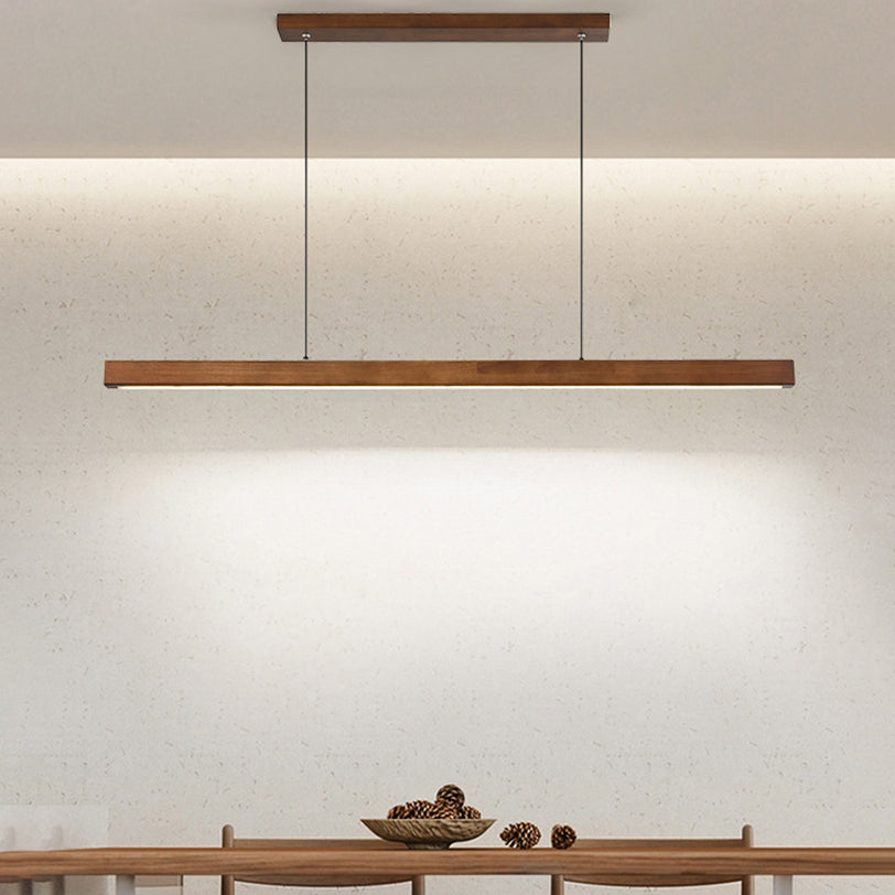 Contemporary Nordic Rubber Wood Acrylic Strip LED Island Light Chandelier for Dining Room