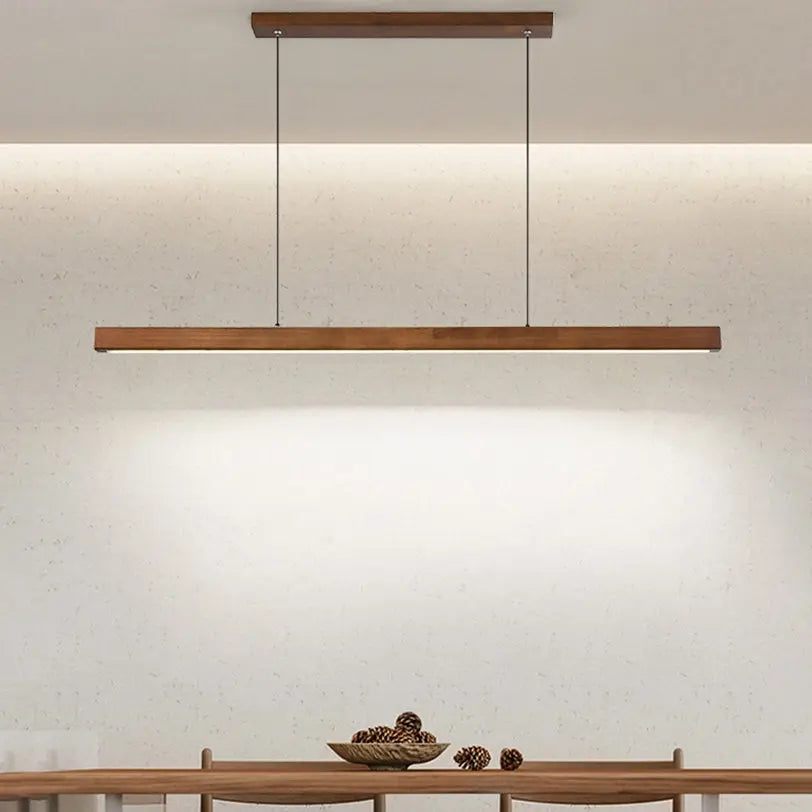 Contemporary Nordic Rubber Wood Acrylic Strip LED Island Light Chandelier for Dining Room BulbSquare