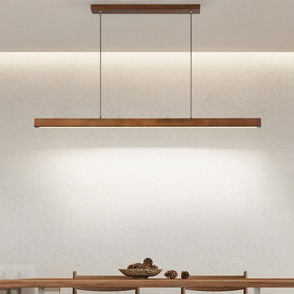Contemporary Nordic Rubber Wood Acrylic Strip LED Island Light Chandelier for Dining Room