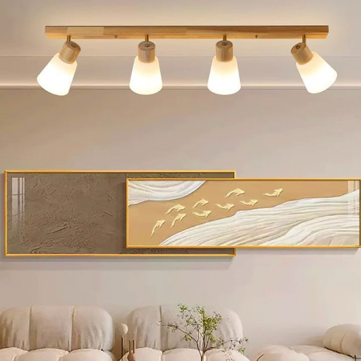 Traditional Vintage Wood Glass Trumpet Shade 1/2/3/4-light Semi-flush Mount Ceiling Light for Living Room
