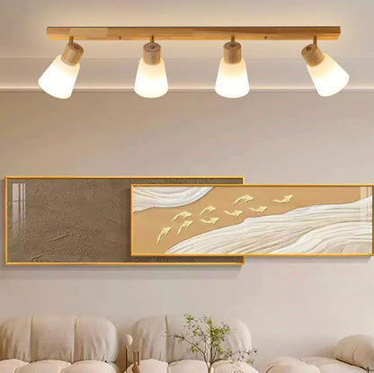 Traditional Vintage Wood Glass Trumpet Shade 1/2/3/4-light Semi-flush Mount Ceiling Light for Living Room