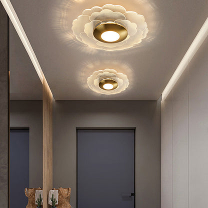 Modern Minimalist Round Flower Square Acrylic Metal LED Semi-Flush Mount Ceiling Light For Bedroom