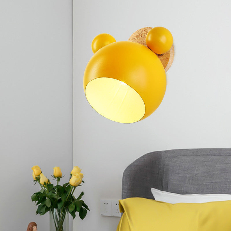 Lumendat Nordic Cartoon Bear Dome 1-Light Kids Wall Sconce Lamp Lumendat