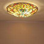 European Tiffany Baroque Round Stained Glass 2/3/4 Light Flush Mount Ceiling Light