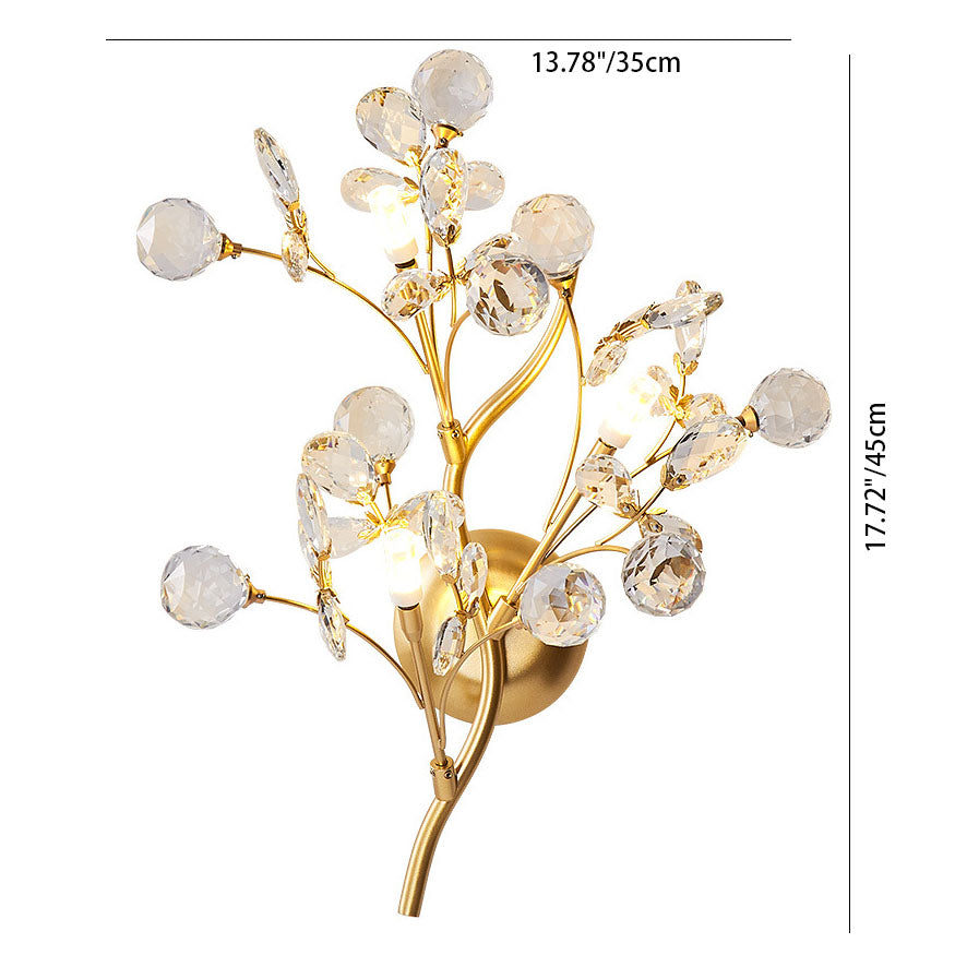 Modern Luxury Crystal Floral Branch Iron 3-Light Wall Sconce Lamp For Living Room