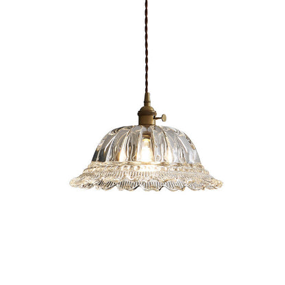 Contemporary Nordic Floral Glass Brass 1-Light Pendant Light For Living Room & Bedroom
