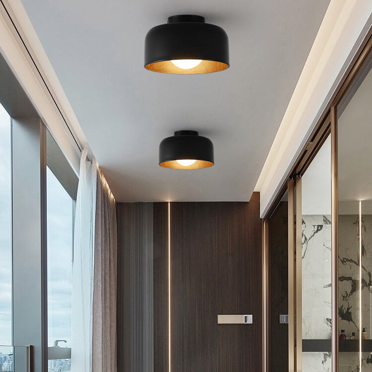 Minimalist Dome Wood Grain Iron 1-Light Semi- Flush Mount Ceiling Lumendat