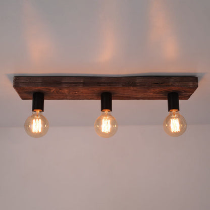 Retro Creative Solid Wood Glass Lampshade 3-light Flush Mount Ceiling Light