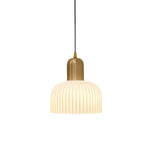 Japanese Wabi-sabi Brass Semi-circle Pleated Glass 1-light Pendant Light