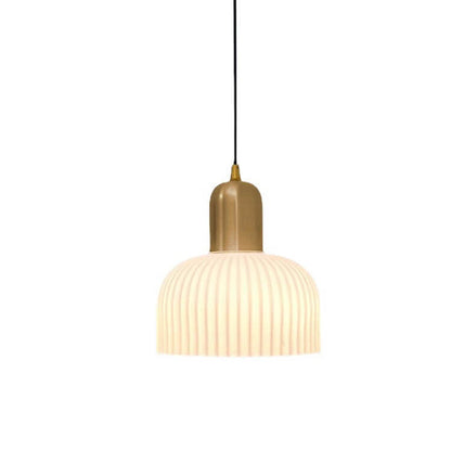 Japanese Wabi-sabi Brass Semi-circle Pleated Glass 1-light Pendant Light