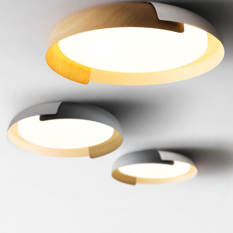 Minimalist Round Bowl Wood Grain LED Flush Mount Ceiling Light Lumendat