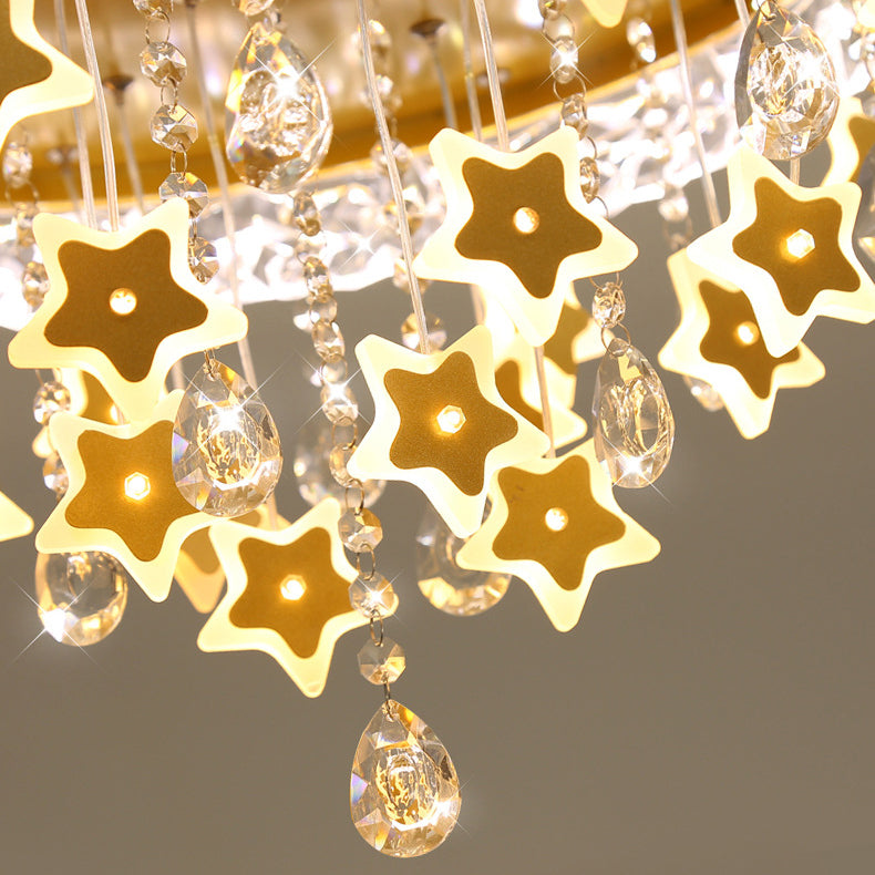 Lumendat Contemporary Nordic Kids Iron Acrylic Crystal Round Star Pendant LED Flush Mount Ceiling Light For Bedroom Lumendat