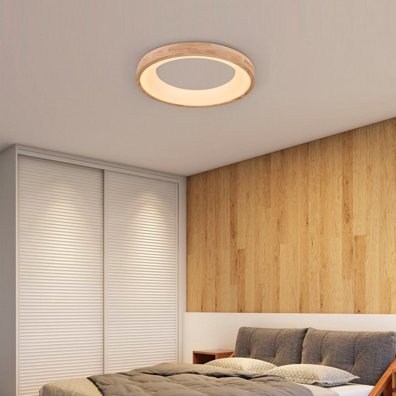 Nordic Minimalist Log Wood Round LED Flush Mount Ceiling Light Lumendat