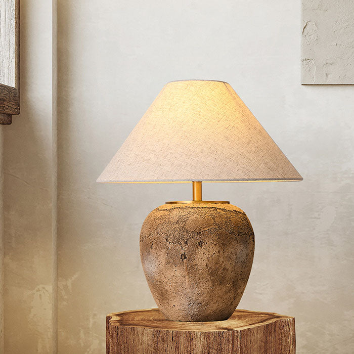 Modern Shabby Chic Cone Fabric Ceramic Jar 1-Light Table Lamp For Bedroom Lumendat
