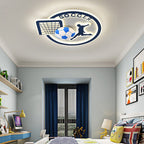 Contemporary Creative Kids Round Basketball Football Iron Acrylic LED Flush Mount Ceiling Light For Bedroom