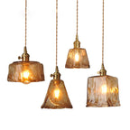 Modern Eclectic Amber Brass Glass Geometric Jar 1-light Pendant Light for Living Room BulbSquare