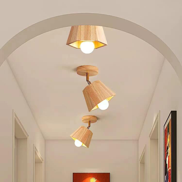 Traditional Japanese Wood Polygon 1/5-light Semi-flush Mount Ceiling Light for Bedroom